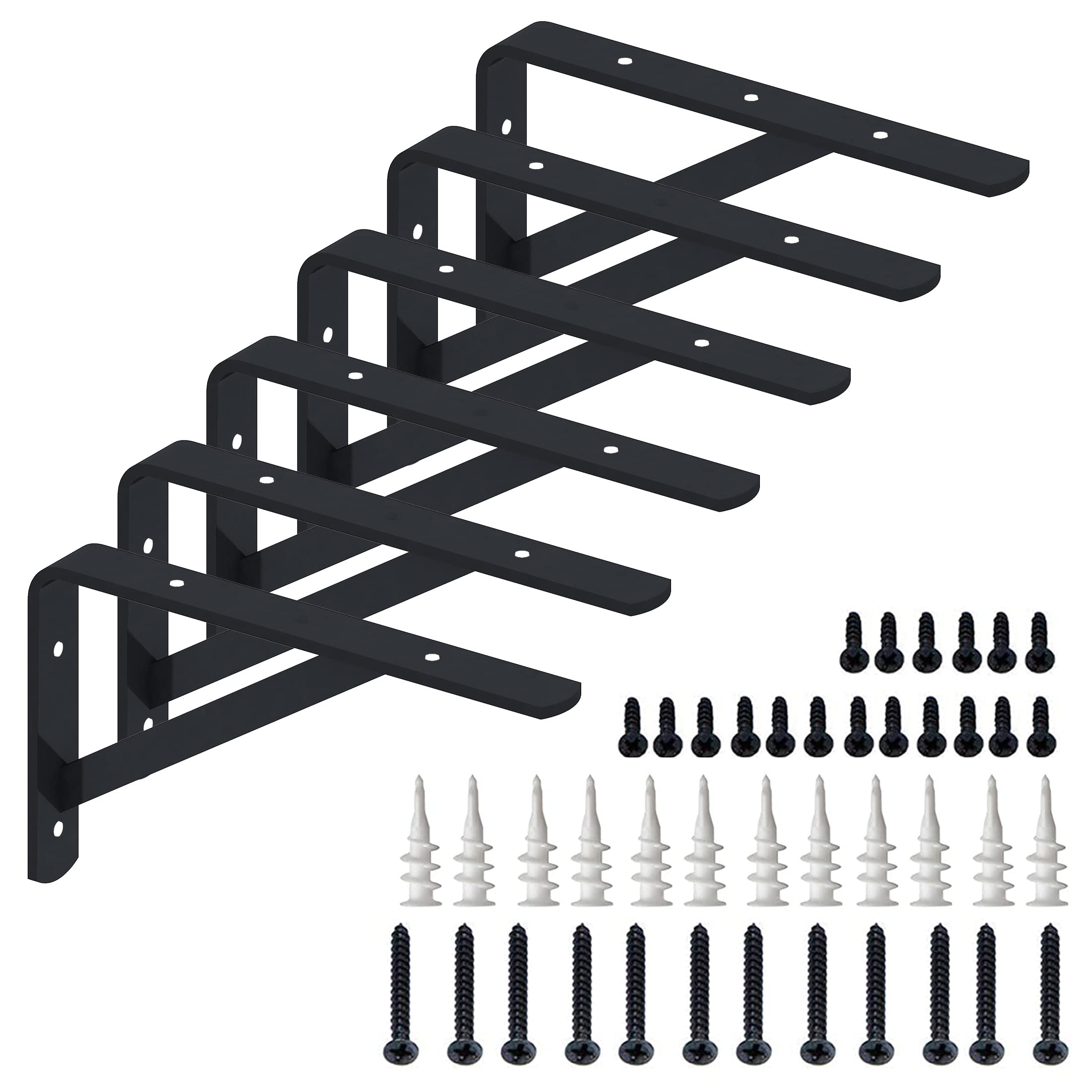 KLAXONMetal Bracket for Wall Mounted Shelves - Powder Coated Angle Brackets with Screws (L Shape Heay Duty, 6)