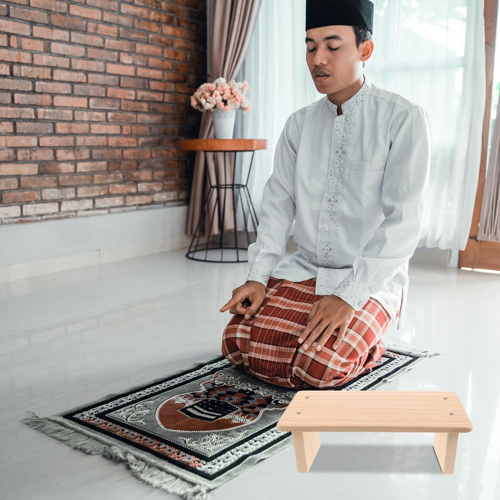 TOYANDONA Panca da Meditazione in Legno Stile Chiesa Superficie Facile da Pulire, Design Salvaspazio e Dimensioni Compatte per Preghiera a Casa in Viaggio