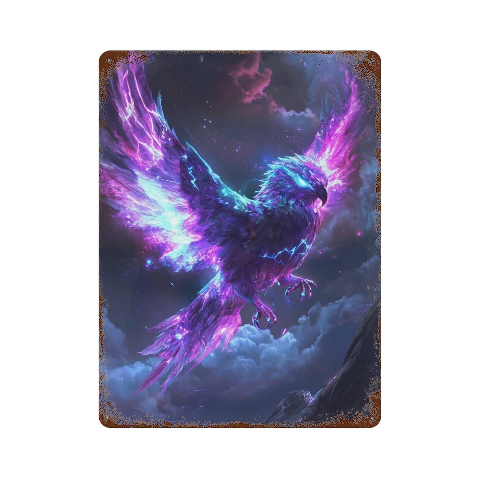 Galactic Phoenix Rising Weathered Tin Sign 15.7"x11.8", Ideal for Patio, Garden Room And Bar Decor