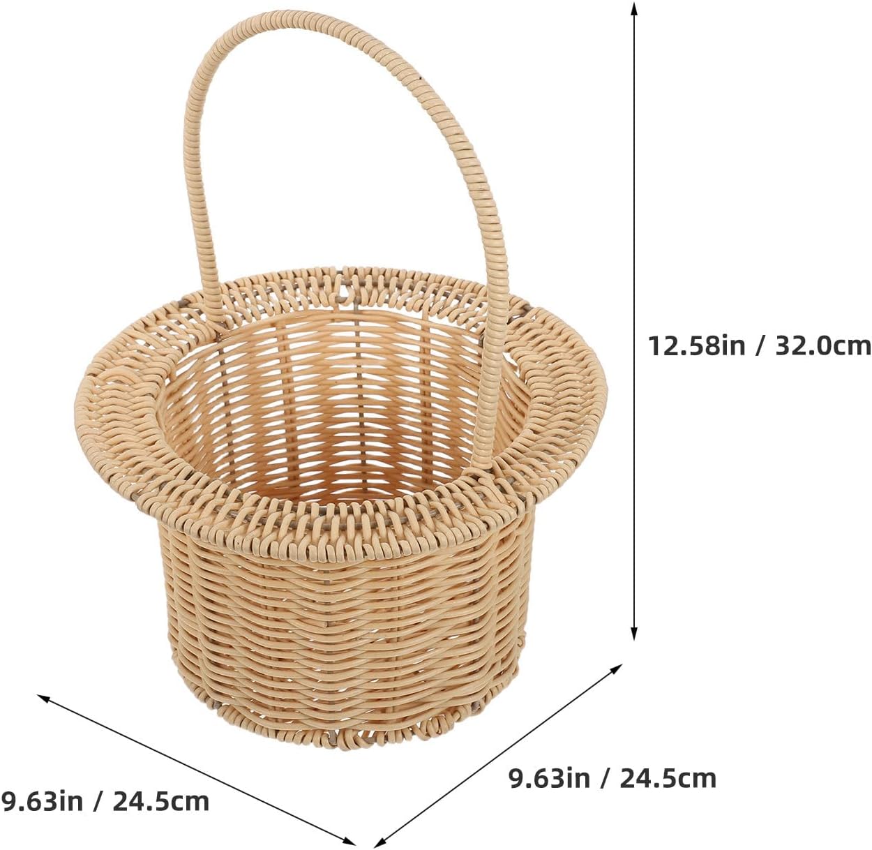 Generic Imitation Wicker Flower Girl Basket with Handle Handwoven Picnic Basket Summer Beach Tote for Rustic Wedding Ceremony Bridesmaid Decoration