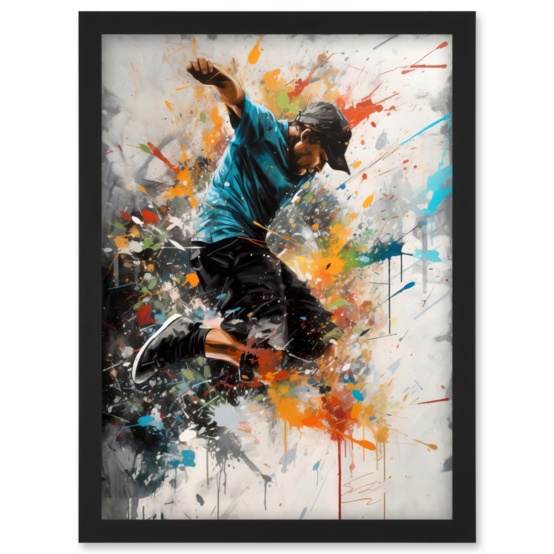 Artery8 Parkour Jump Urban Sport Paint Splat Action Shot Artwork Framed Wall Art Print A4
