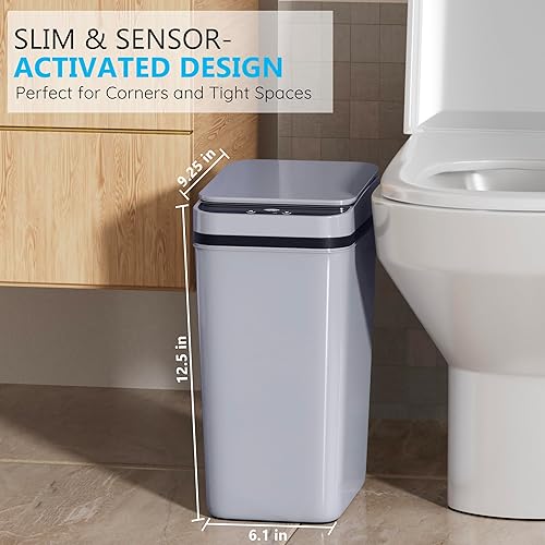 Miniatura 3 de Paquete de 3 cubos de basura pequeños para baño con tapa, 2.6 galones, sin contacto, automático, delgado, impermeable, sensor de movimiento, cubo de