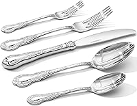 Vista 1 de KINGSTONE Vintage Carved Silverware Set, 20-Piece 18/10 Stainless Steel Flatware Cutlery Set with Retro Royal Thick Handle, Tableware Utensils for