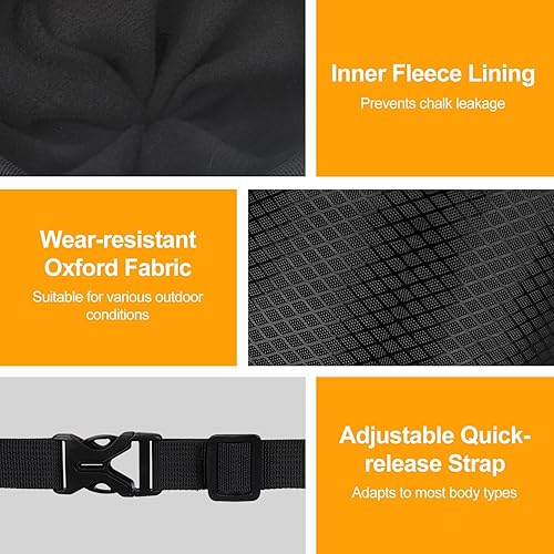 Miniatura 7 de supregear Bolsa de tiza para escalada en roca, bolsillo grande con cremallera con soporte para cepillo, cierre de cordón y clip de mosquetón, ideal