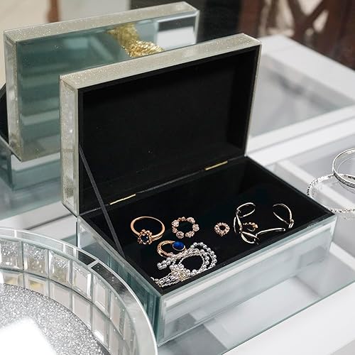 Miniatura 3 de Caja de joyería de madera de cristal espejo, Organizador de lujo titular antiguo impresionante cajón, Caja grande con terciopelo interior, Regalos