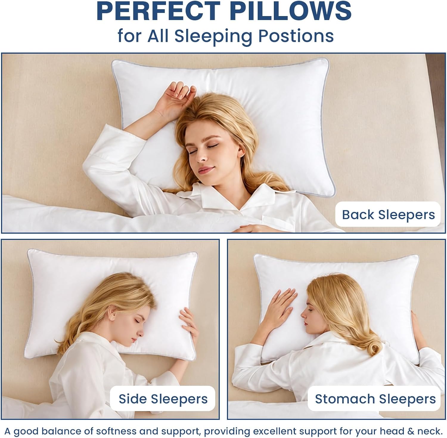 Pillows Standard Size Set of 4, Hotel Quality Bed Pillows for Sleeping 4 Pack, Cooling Pillows for Side Back and Stomach Sleepers, Down Alternative Soft Pillows with 100% Organic Cotton Shell, 18"x26"