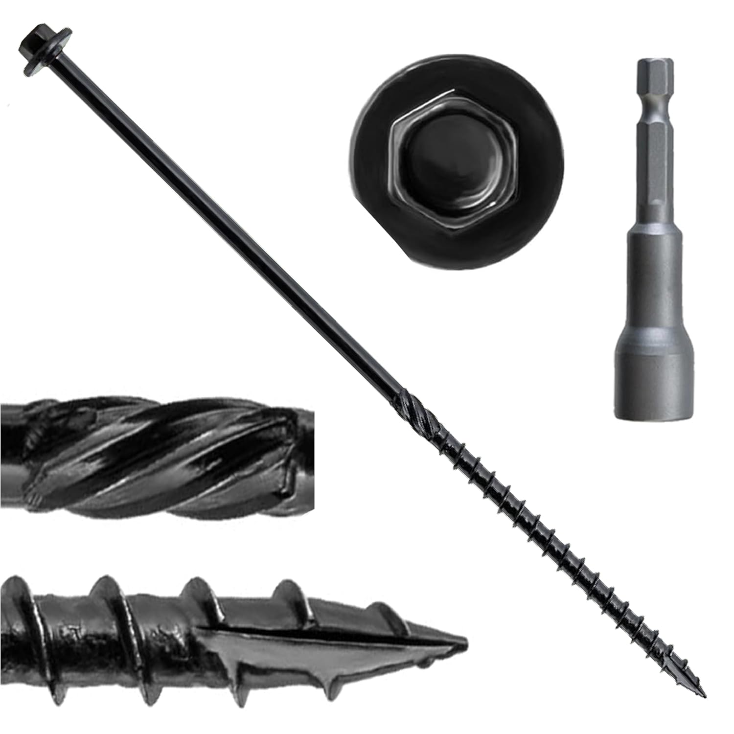 Lag Screws for Wood, #14 X 8 Structural Wood Screws, 50pcs Heavy Duty Black Timber/Log/Landscaping Wood Screws - Exterior Coated Heavy Duty Screws Rust Resistant, Hex Socket Included