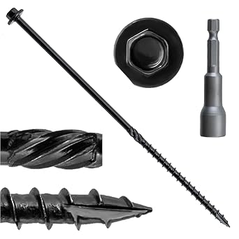 Lag Screws for Wood, #14 X 8 Structural Wood Screws, 50pcs Heavy Duty Black Timber/Log/Landscaping Wood Screws - Exterior Coated Heavy Duty Screws Rust Resistant, Hex Socket Included
