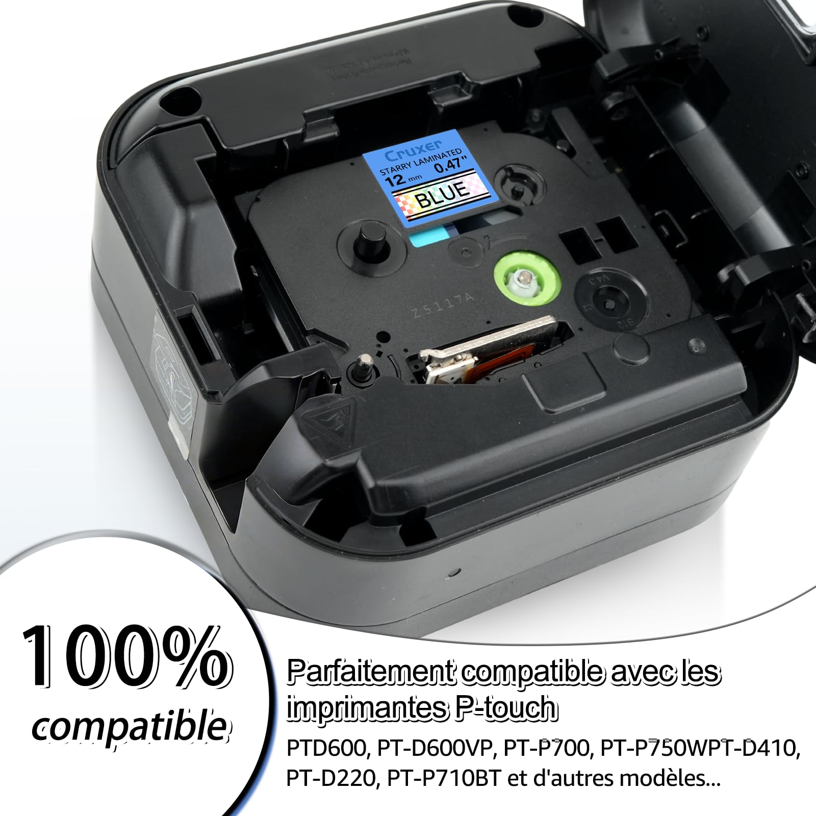 Cruxer Lot de 40 Ruban compatible P-touch TZe-531L1 Noir sur Bleu 12 mm