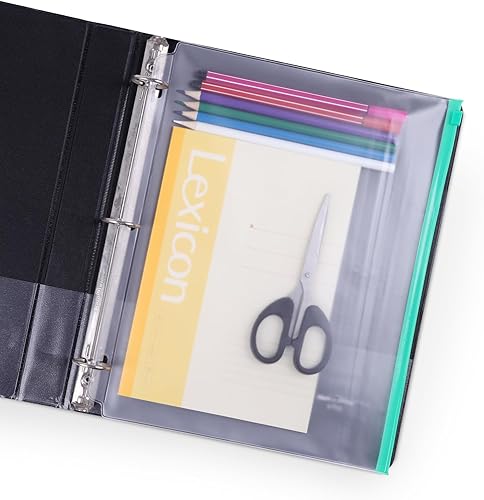 Miniatura 8 de Carpeta de PVC transparente de 3 agujeros con cremallera, páginas de inserción de bolsillo, tamaño carta, 8 12 x 11 pulgadas, bolsas de