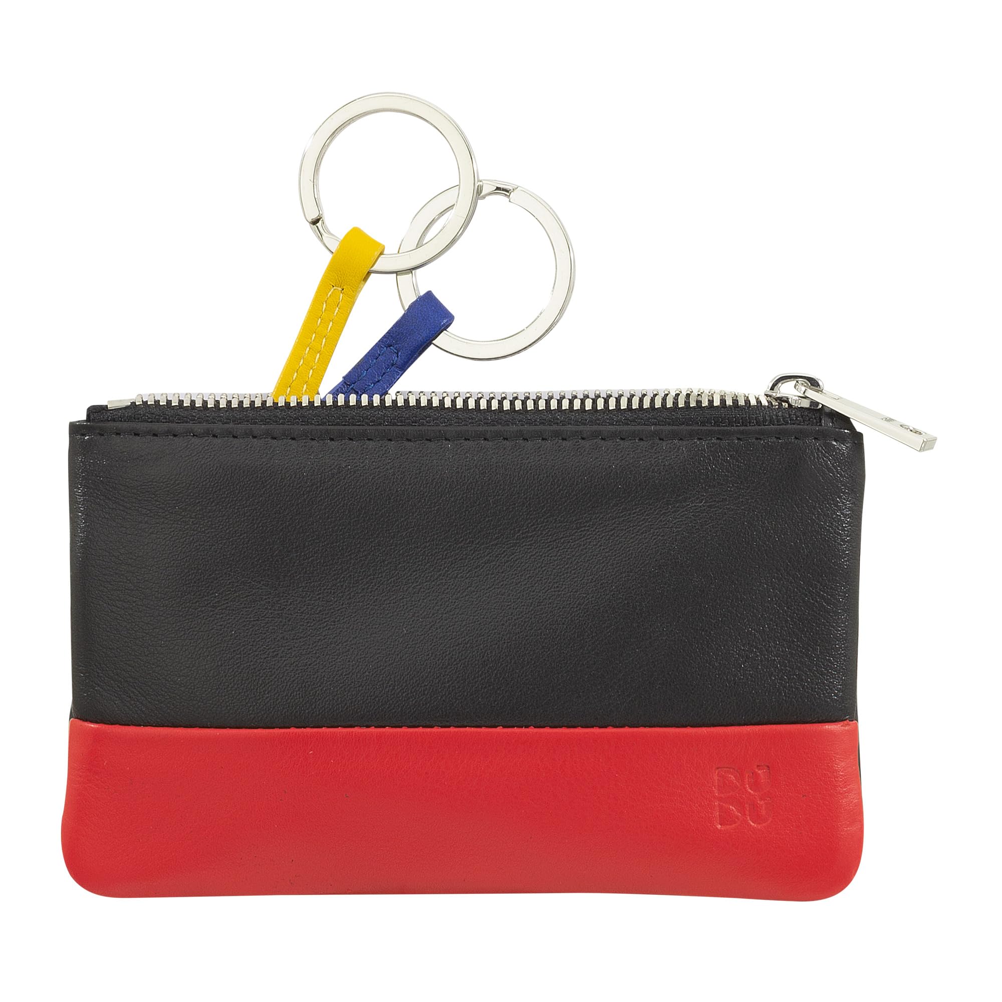 DUDU Astuccio portachiavi colorato in pelle uomo donna formato bustina con zip Nero