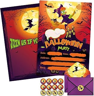 Halloween Party Invitations - Kids Halloween Birthday Invitations 24 Sets Halloween Invitations with Envelopes Stickers Halloween Invites Witch Theme Party Invitations Cards for Adults Paper Ticket