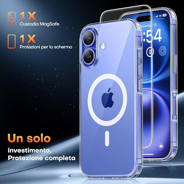 TAURI Cover per iPhone 16 con Pellicola in Vetro Temperato,[Compatibile con MagSafe] Magnetica Custodia per Sottile Anticaduta - Trasparente - 3