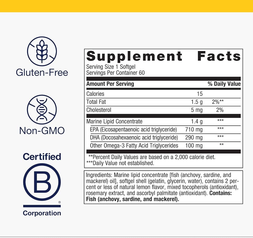 Metagenics OmegaGenics EPA-DHA 1000 mg - High Potency Omega-3 Fish Oil Supplement for Heart, Brain & Joint Health* - Sustainably Sourced - 60 Softgels