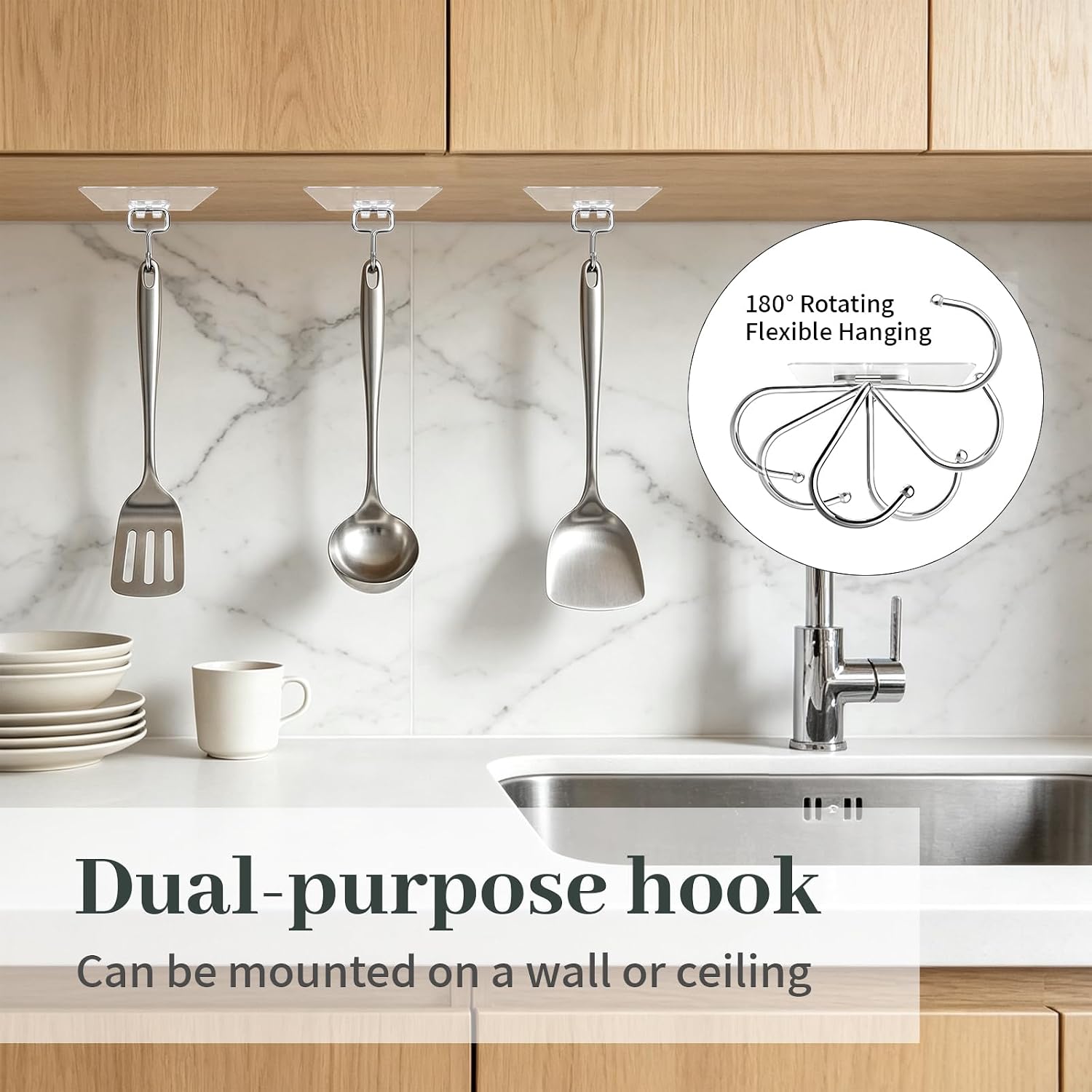 Large Adhesive Hooks for Hanging Heavy Duty, 33LB, No Drill, 10 Pack image 2