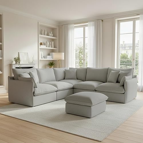 Miniatura 38 de 94.6" Cloud Modular Sectional Sofa, Waterproof Down Filled Sectional Sofas, High Backrest L Shaped 3 Seater Sectional Couches with Ottoman, Modular