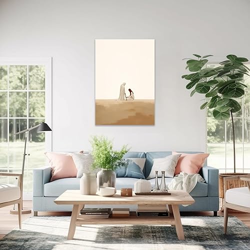 Vista 108 de Arte de pared de Jesús y el niño, póster minimalista bohemio cristiano, lienzo para pared, imagen abstracta de Jesús, arte cristiano religioso Jesús