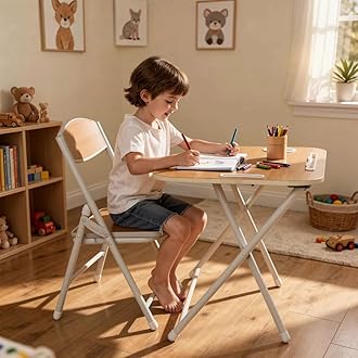 The Tickle Toe Foldable Kids Study Table and Chair Set for Toddlers | Coffee Color | MDF & Metal Frame | 1 Table + 1 Chair | Age 2-5 Years | Compact & Lightweight | Made in India