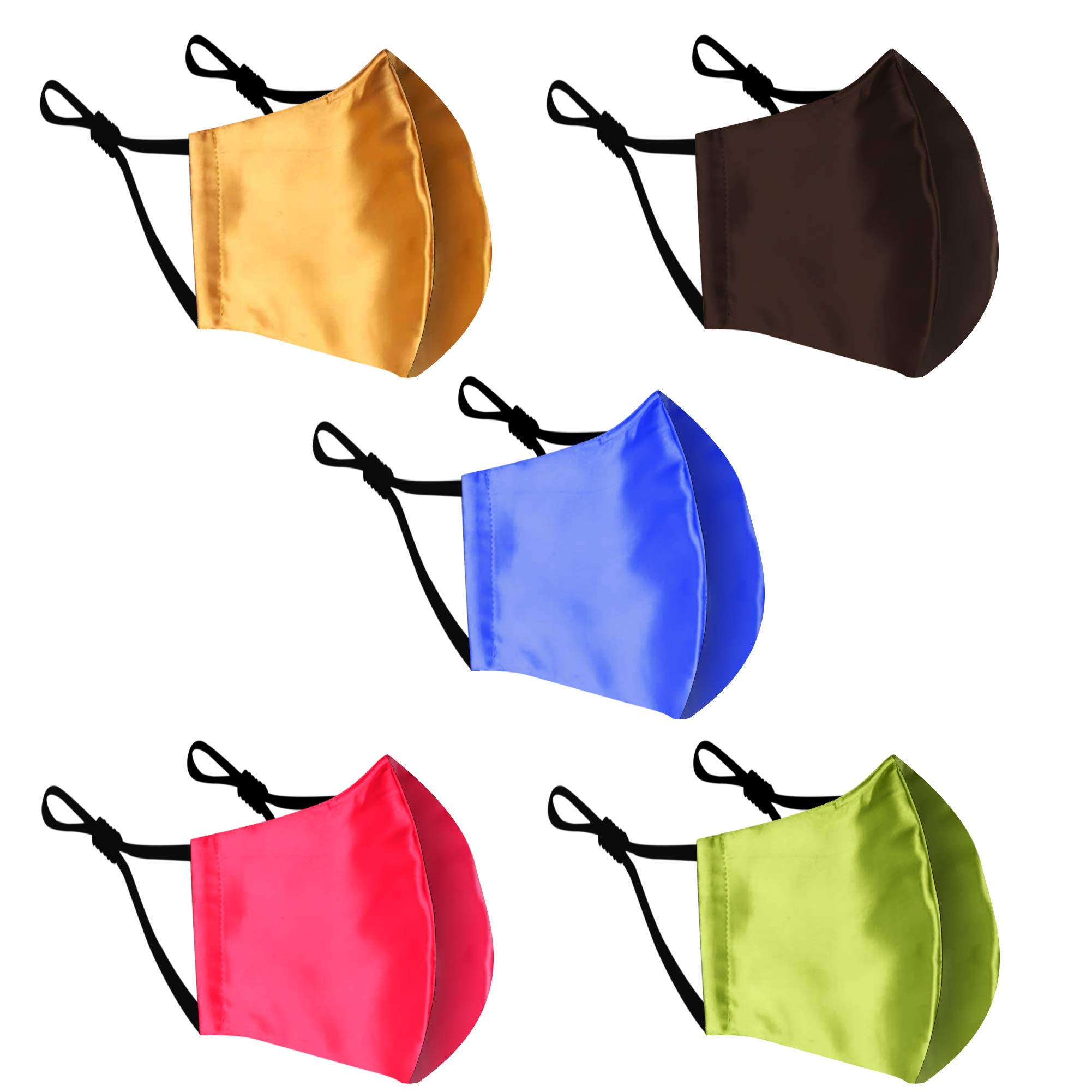 Mulberry Silk Face Mask 5 Pack | Handmade in UK Washable Reusable with Nose Wire | Filter Pocket | Adjustable Ear Loops | ...