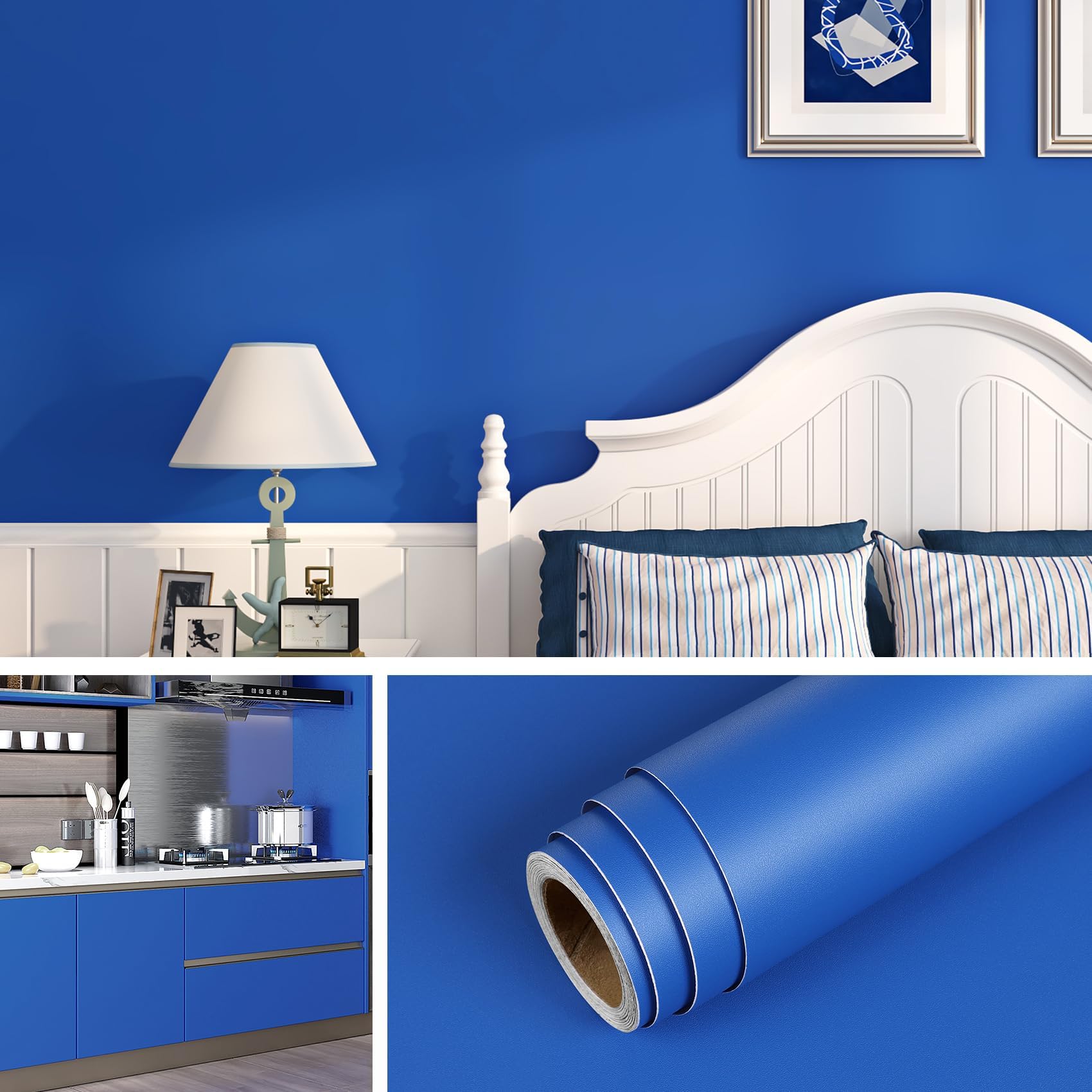 Papier peint autocollant bleu amovible revêtement adhésif meuble cuisine chambre