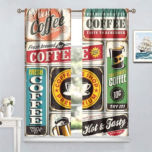Miniatura 10 de Cortinas opacas con bolsillo para barra de café, cocina, diseño artístico para sala de estar, dormitorio, juego de 2 paneles de 42 x 45 pulgadas