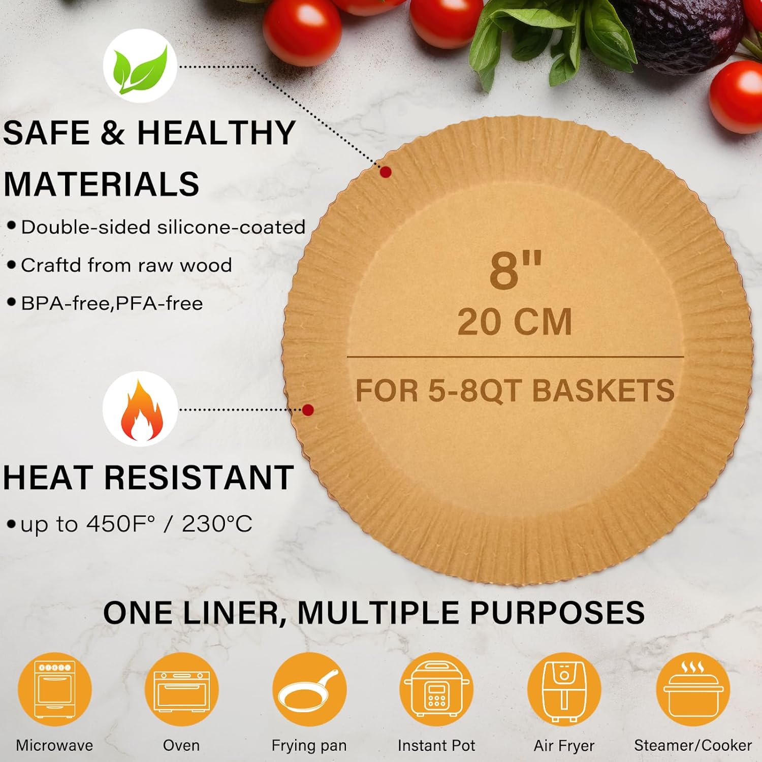 600 Pieces Air Fryer Paper Liners Disposable 8 Inch Parchment Paper Liners for Air Fryer Basket Round Airfryer Liners for 5-8QT Air fryer, Baking, Roasting and Microwave