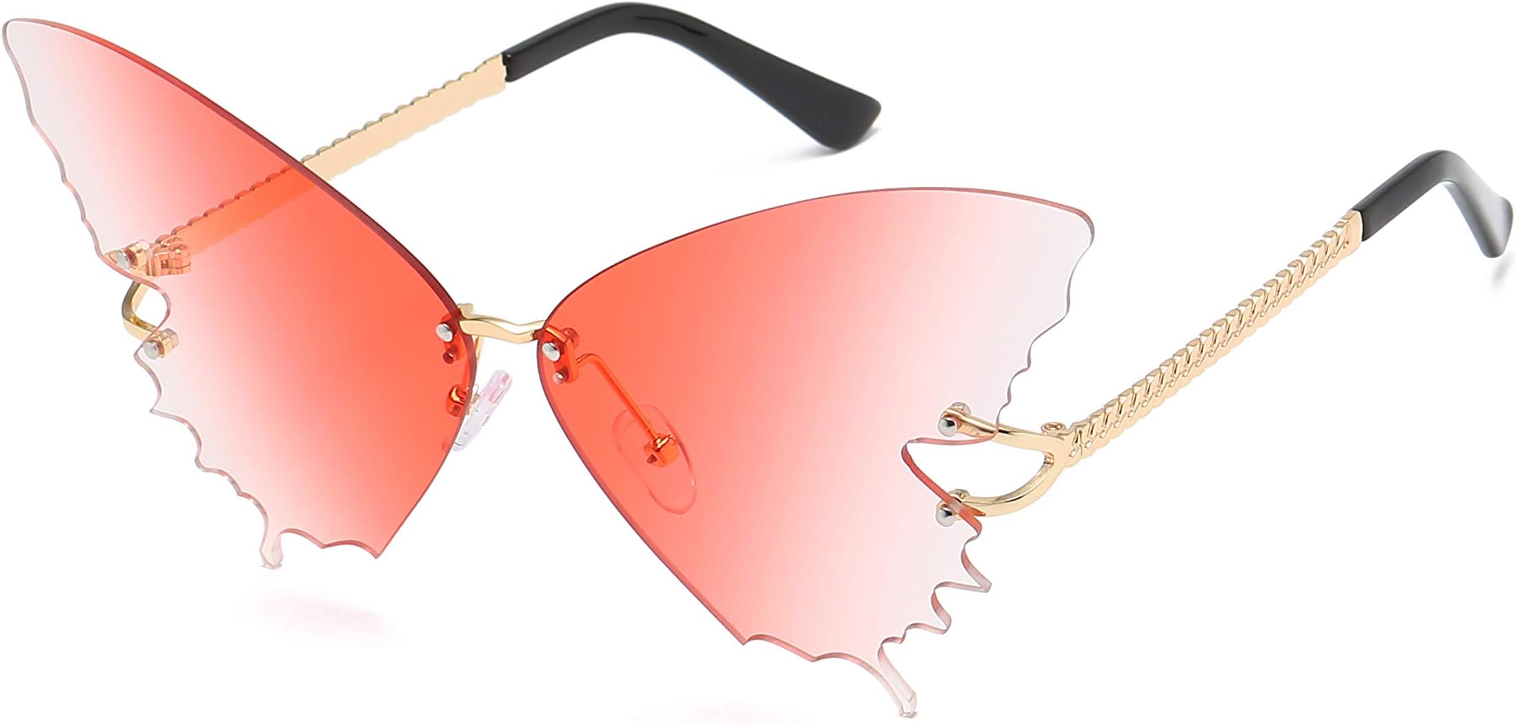 YAMEIZEFashion Butterfly Rimless Sunglasses for Women Vintage Metal Frame Eyewear UV Protection