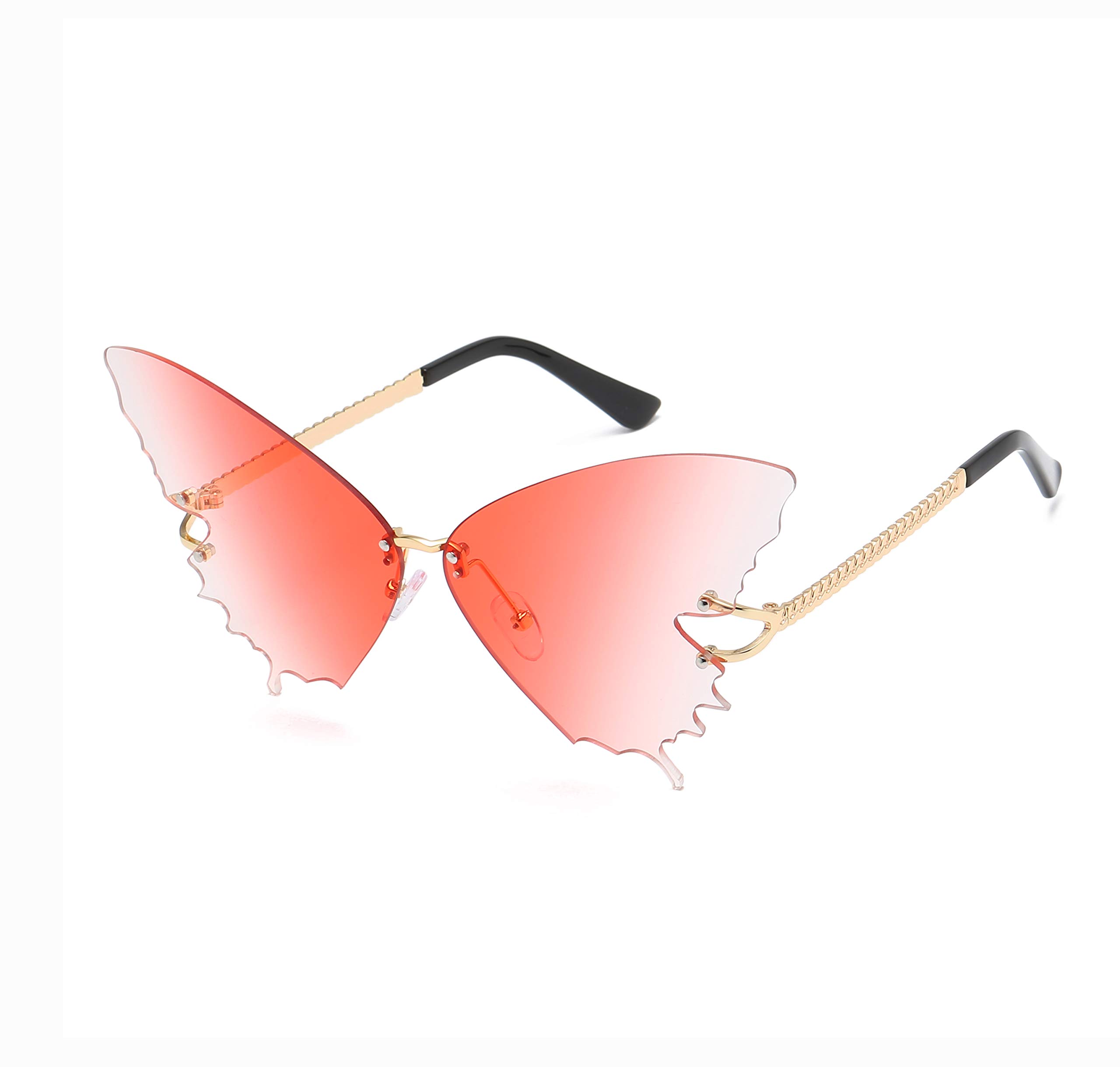 YAMEIZEFashion Butterfly Rimless Sunglasses for Women Vintage Metal Frame Eyewear UV Protection