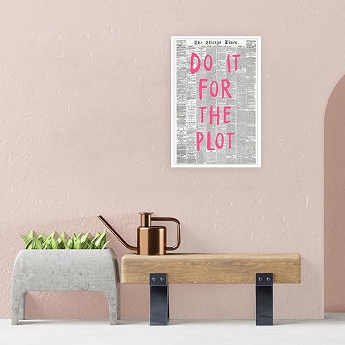 Miniatura 6 de Lienzo de periódico vintage de Chicago en blanco y negro, arte de pared, con cita rosa, con frase "Do It For The Plot Room", póster estético retro