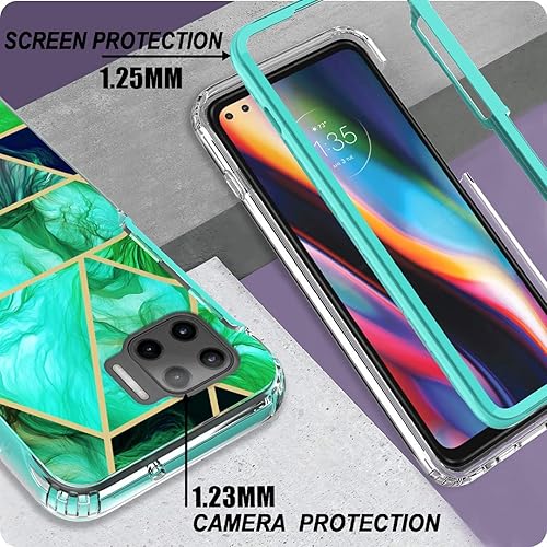 Miniatura 5 de Jeylly Funda para Moto One 5GMoto One 5G UWMoto G 5G Plus 6.7 pulgadas, doble capa resistente silicona suave parachoques duro PC mármol elegante