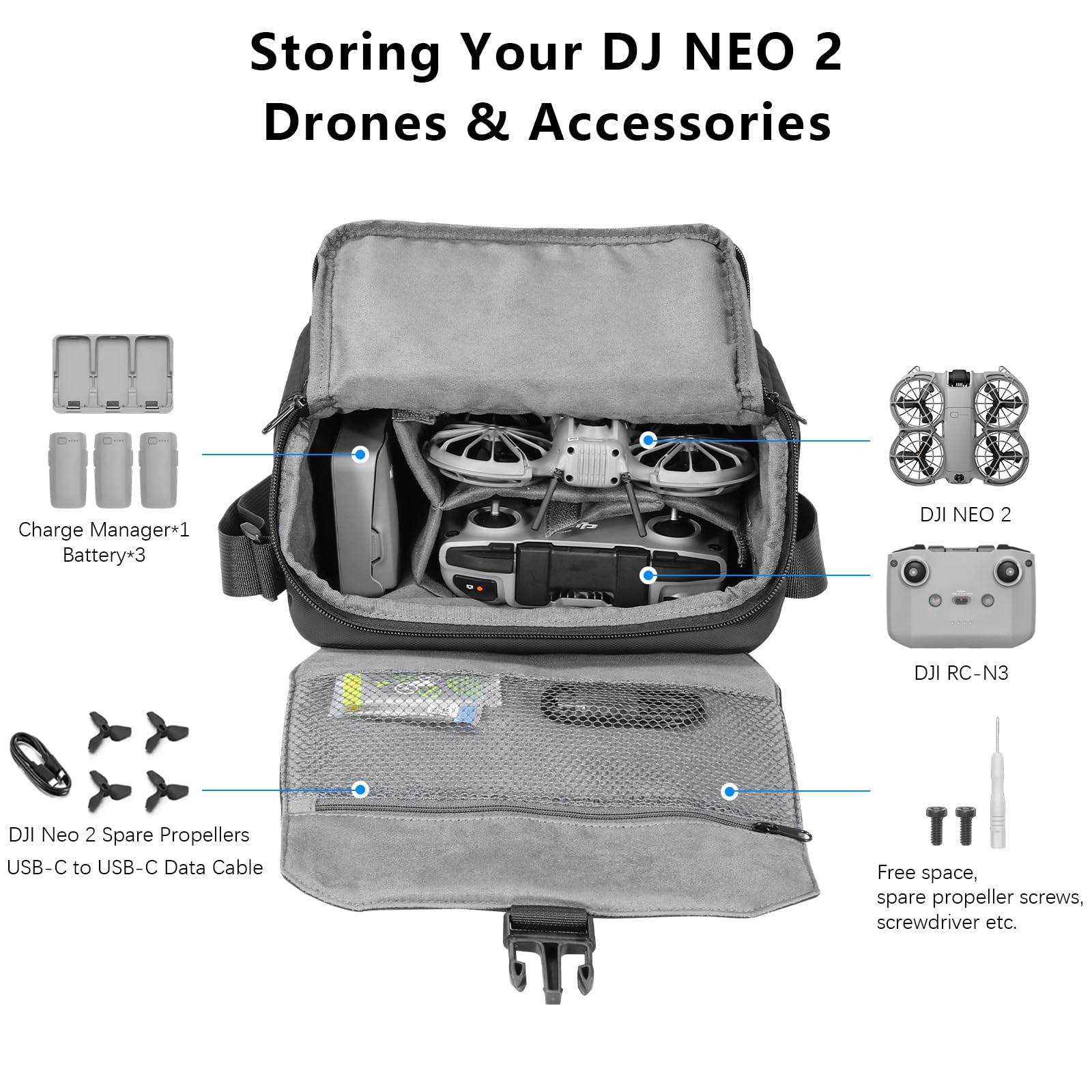 FPVtosky Mini Sac de Voyage pour DJI Lito 1, Lito X1, Flip, Neo 2, Mini 5 Pro, 3, 4 Pro, RC 2, Batteries et Accessoires