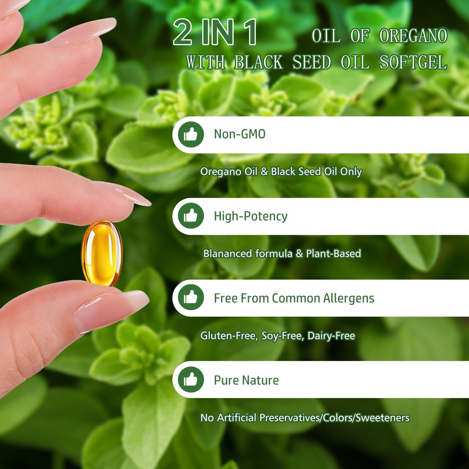 Oil of Oregano with Black Seed Oil, 180 Count Oregano Oil Capsules with 4X Strength of Carvacrol and Thymoquinone, Non-GMO, Natural Herbal Health Supplement — Amazon image 4
