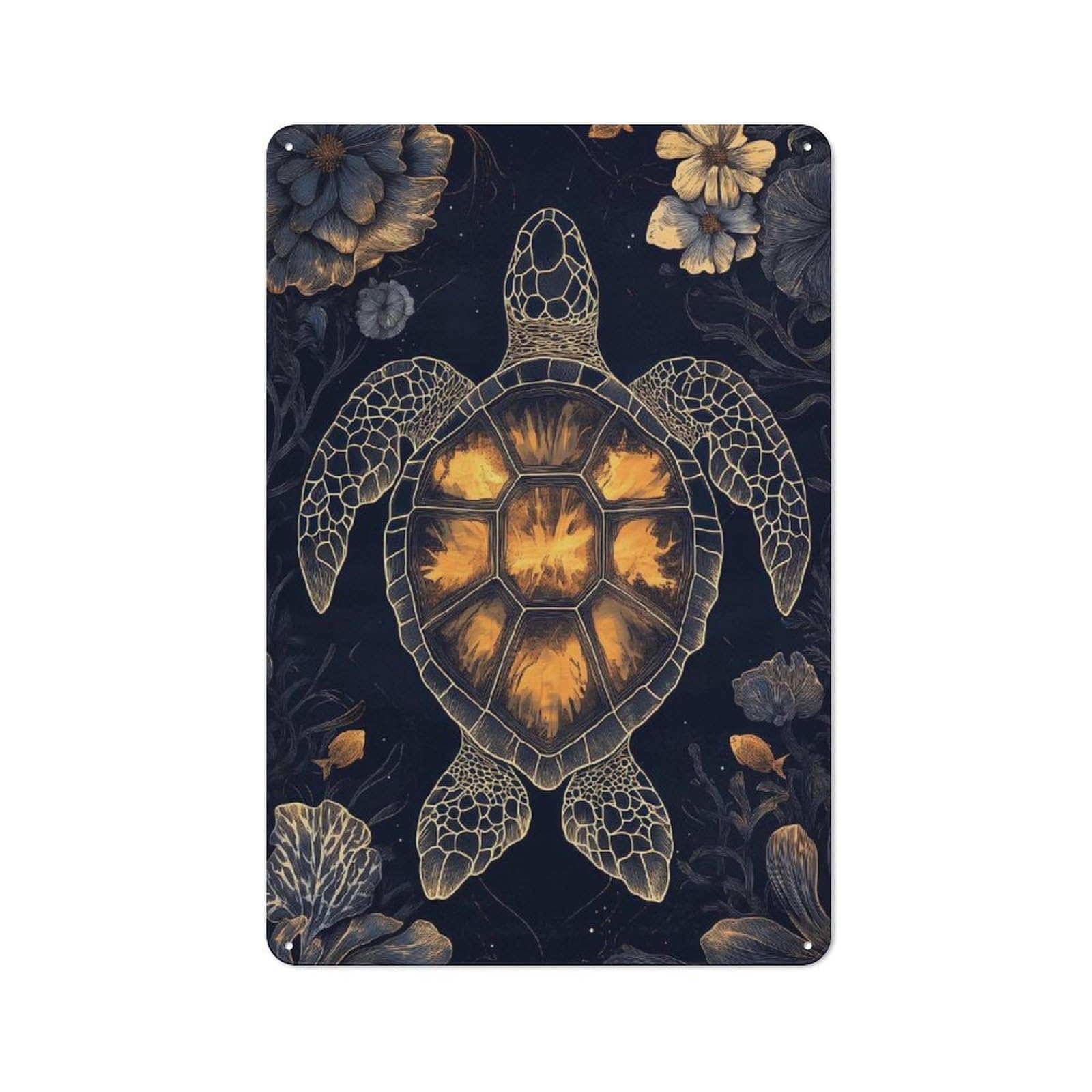 Abstract Sea Turtle Decorative Metal Sign 30x20cm, Understated Studio Wall Plaque for Hobby Room, Office, Lounge Or Living Room