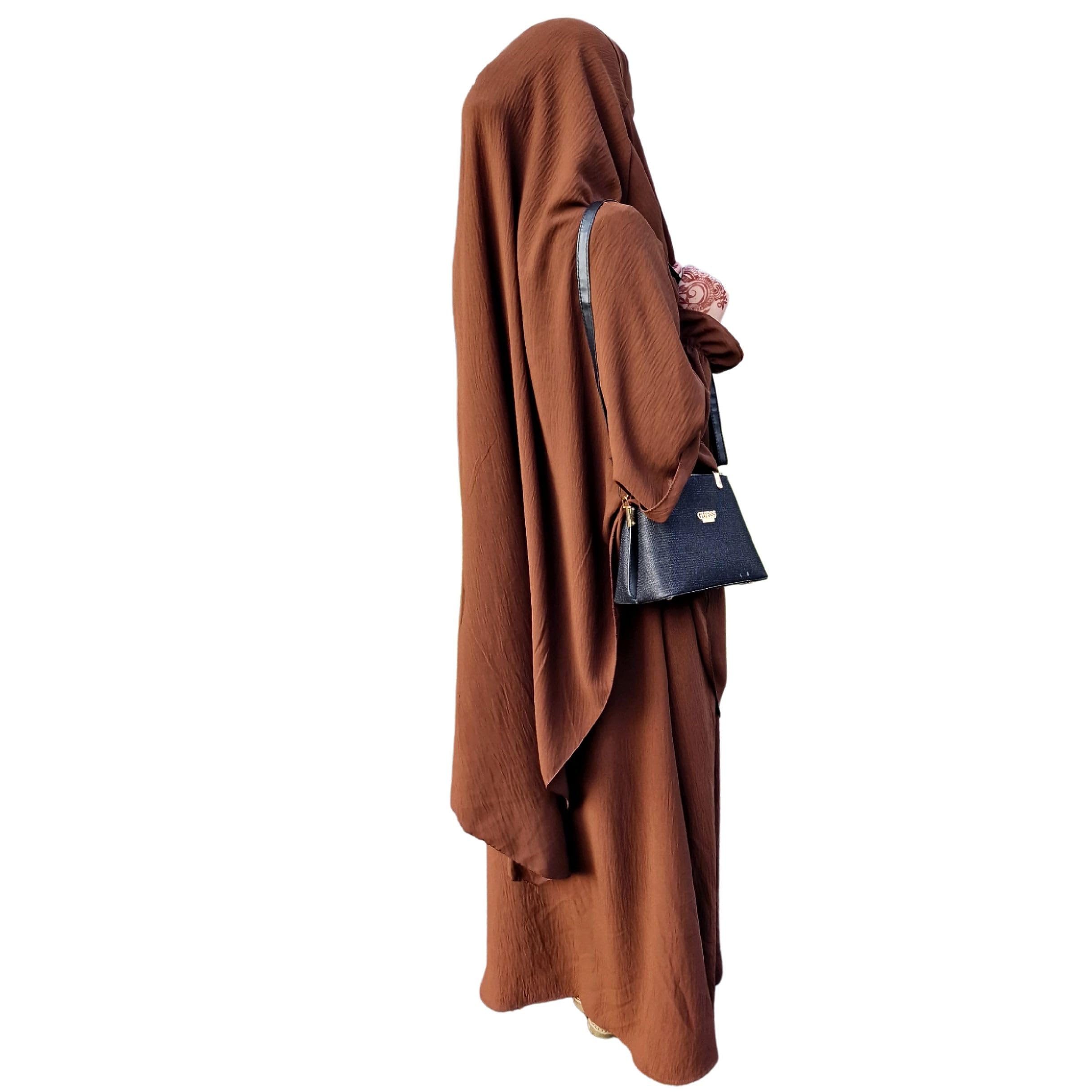 Yaqeen Women's Chocolate Abaya + Khimar Diamond Triangle Cut Set Long Hijab Muslimah Scarf Jilbab Muslim Maxi Dress Prayer Dress (Chocolate)