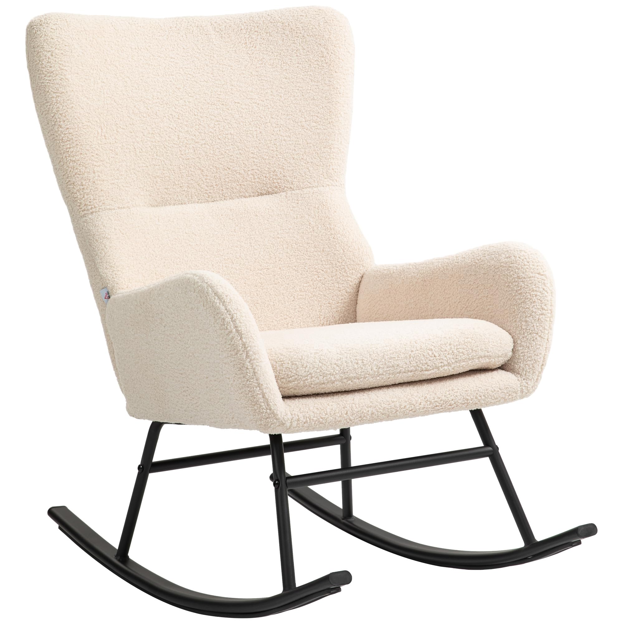 HOMCOM - Silla Mecedora, Mecedora, con Asiento de 10 cm de Grosor, Patas curvadas de Acero, Capacidad de Carga 120 kg, para salón, Dormitorio, balcón, Beige y Negro