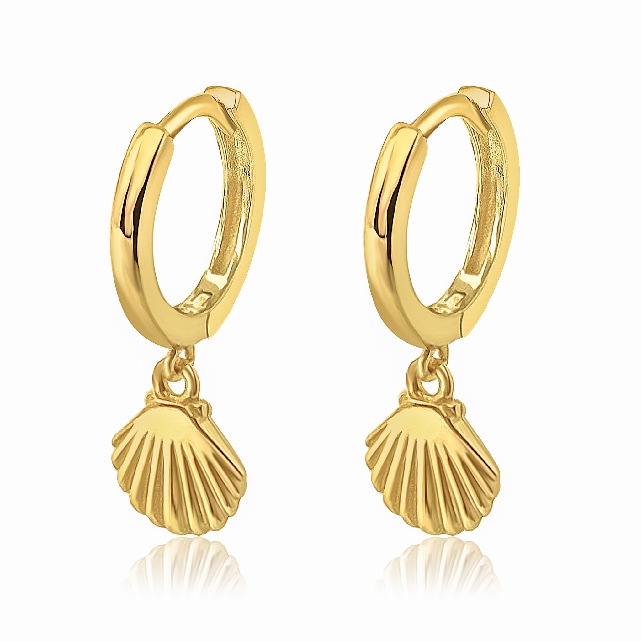 Mary & Jules Muschel Ohrringe Gold hängend, 925 Sterling Silber, vergoldet, aus reyceltem Silber, Creolen Gold mit hübschen Muschel Anhänger, Sommer Ohrringe Gold Creolen