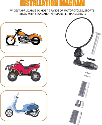 Miniatura 5 de Espejos universales para motocicleta, espejo lateral de barra plegable de 3 pulgadas redondo de 7/8 pulgadas, compatible con Ebike Honda, Scooter