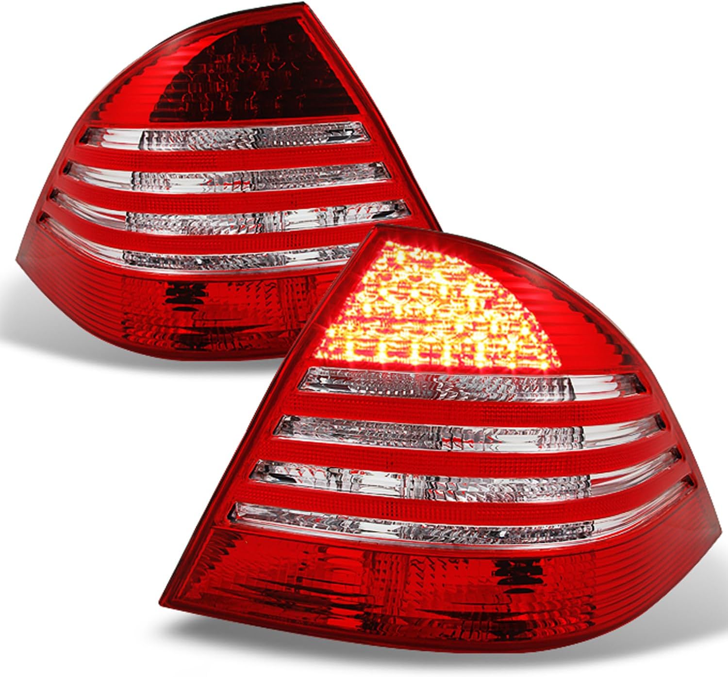 AKKON - For Mercedes Benz W220 S Class Red Clear Lens Rear Tail Lights Brake Lamp Replacement Pair Left + Right