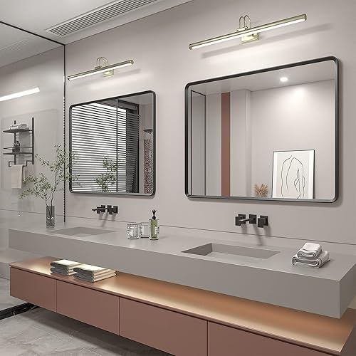 Miniatura 7 de Espejo de baño negro mate de 48 x 36 pulgadas para pared, espejo de tocador con marco de metal negro para baño, espejo rectangular redondeado con