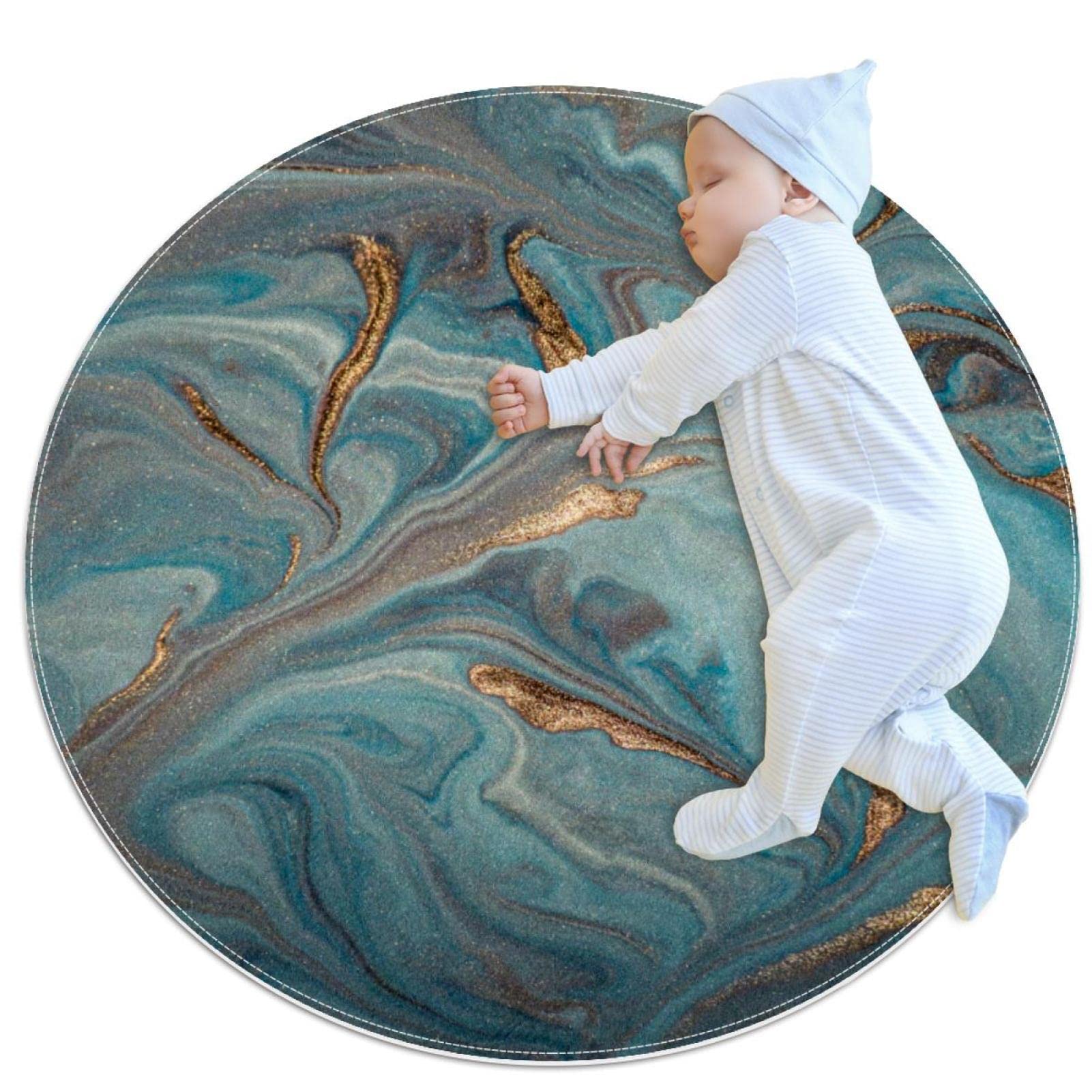 Alfombra de área de juego infantil JDEZ con textura mármol redonda para habitación de niñas y niños
