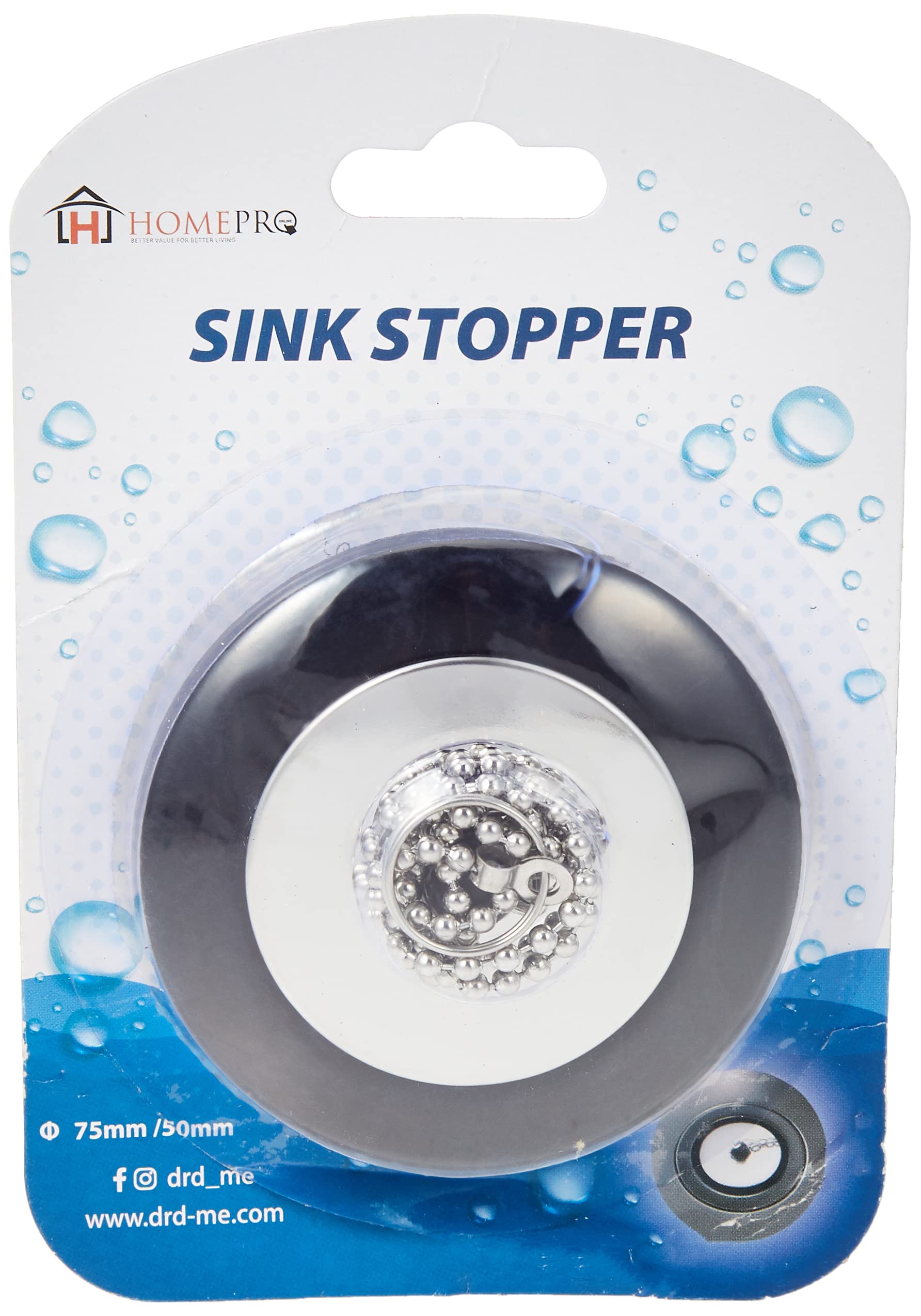 Home Pro Kitchen Sink Bath Tub Stopper Plug, 75mm/50mm, Silver, 5211