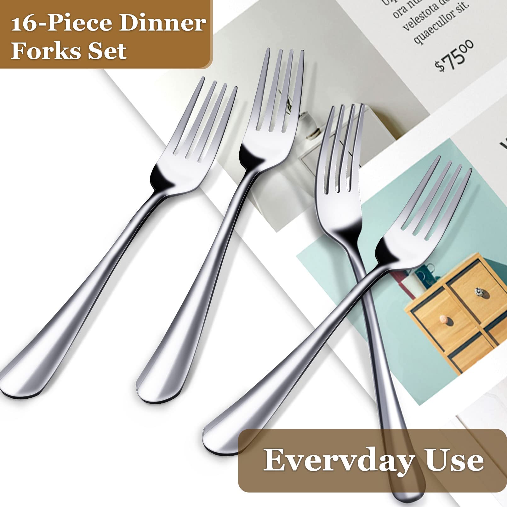 16 Pcs Dinner Forks Set, Stainless Steel Silverware, 8 Inch — Amazon image 3