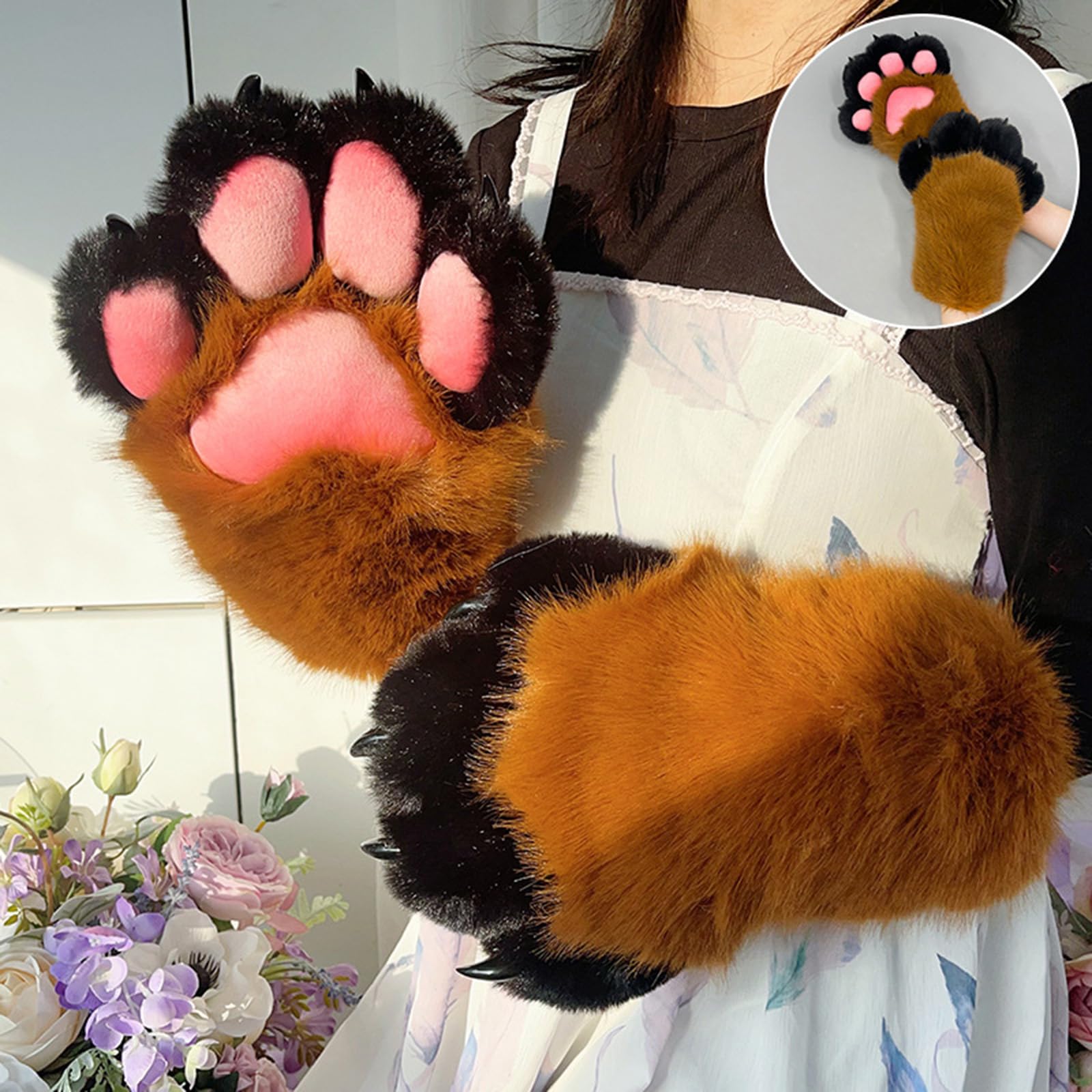 Gants en fourrure de pattes de chats, gants de Costume de Cosplay pour femmes et filles, confort, peluche douce, vêtements à main, Anime, pattes de chats chauds