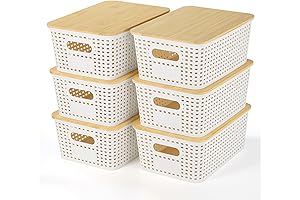 Functional Plastic Storage Baskets With Bamboo Lid
