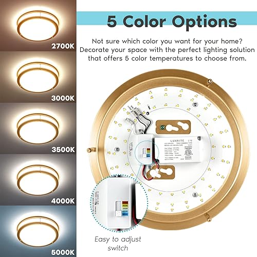 Miniatura 2 de LUXRITE Lámpara de techo LED de montaje empotrado de 10 pulgadas, 5 colores seleccionables, 2700 K, 3000 K, 3500 K, 4000 K, 5000 K, lámpara de techo