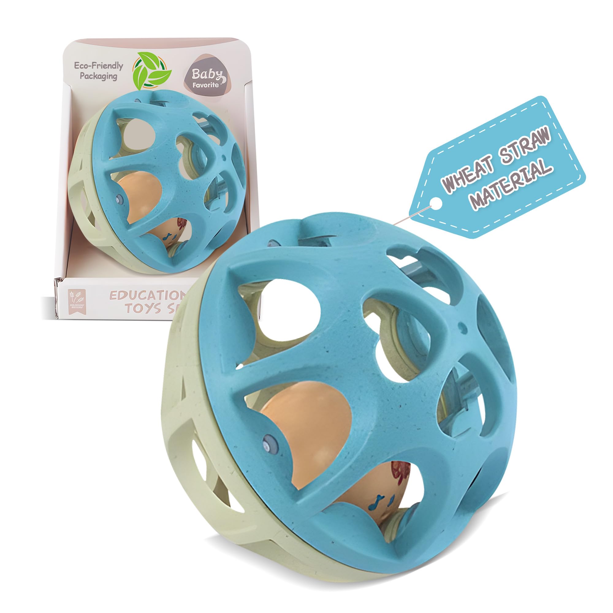 Baby Rassel Ball, Montessori Beispielzeug fr Babys, Weiches Spielzeug aus Weizenstroh mit Rasseln, Reisespielzeug-Geschenk fr Jungen und Mdchen 3-12 Monate