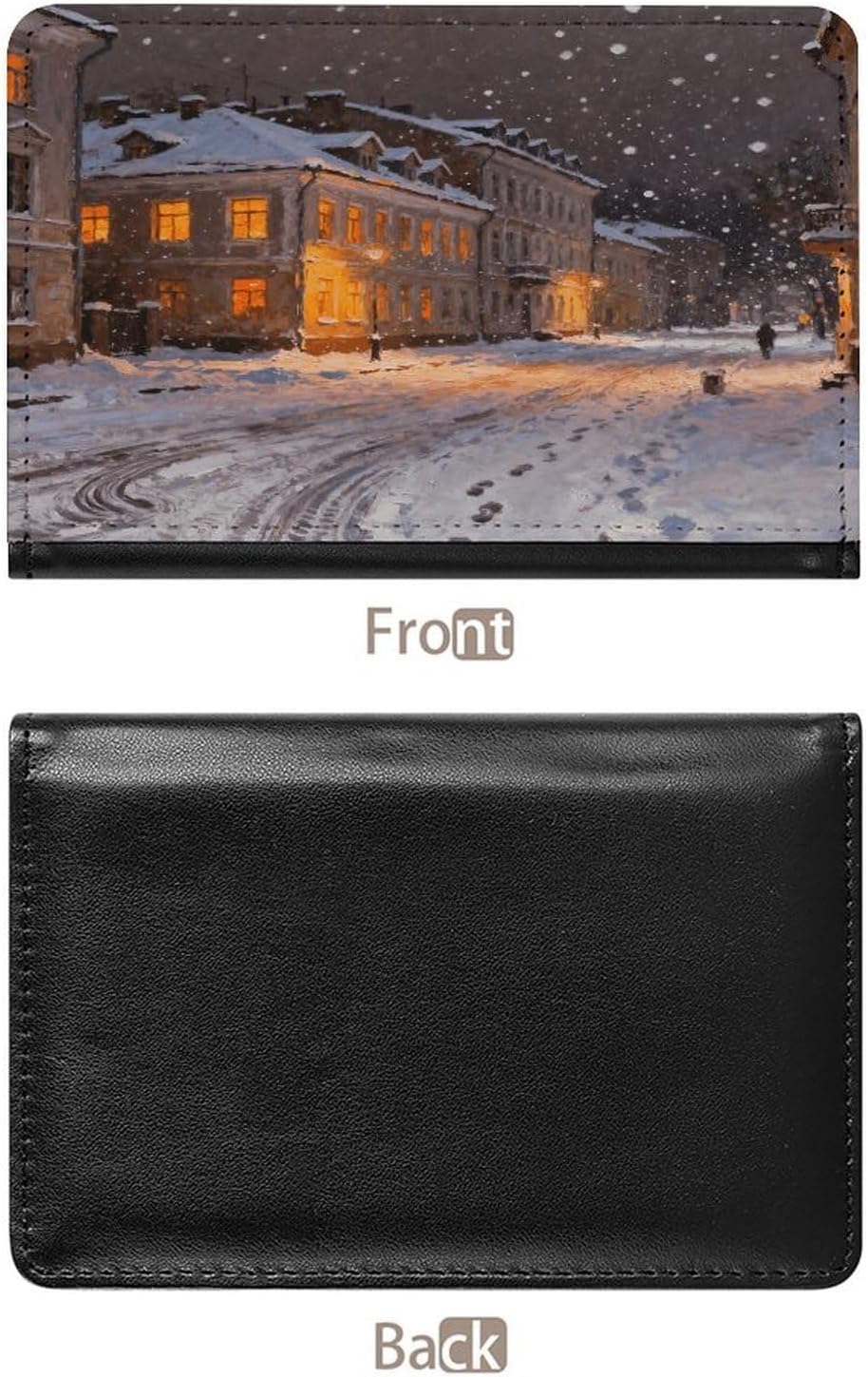 Snowy Night Oil Painting Street Passport Holder Cute Portable Passports Cover Slim Identification Passport Holder PU Wallet Cover Case for Travel for Women Men Travel Cruise