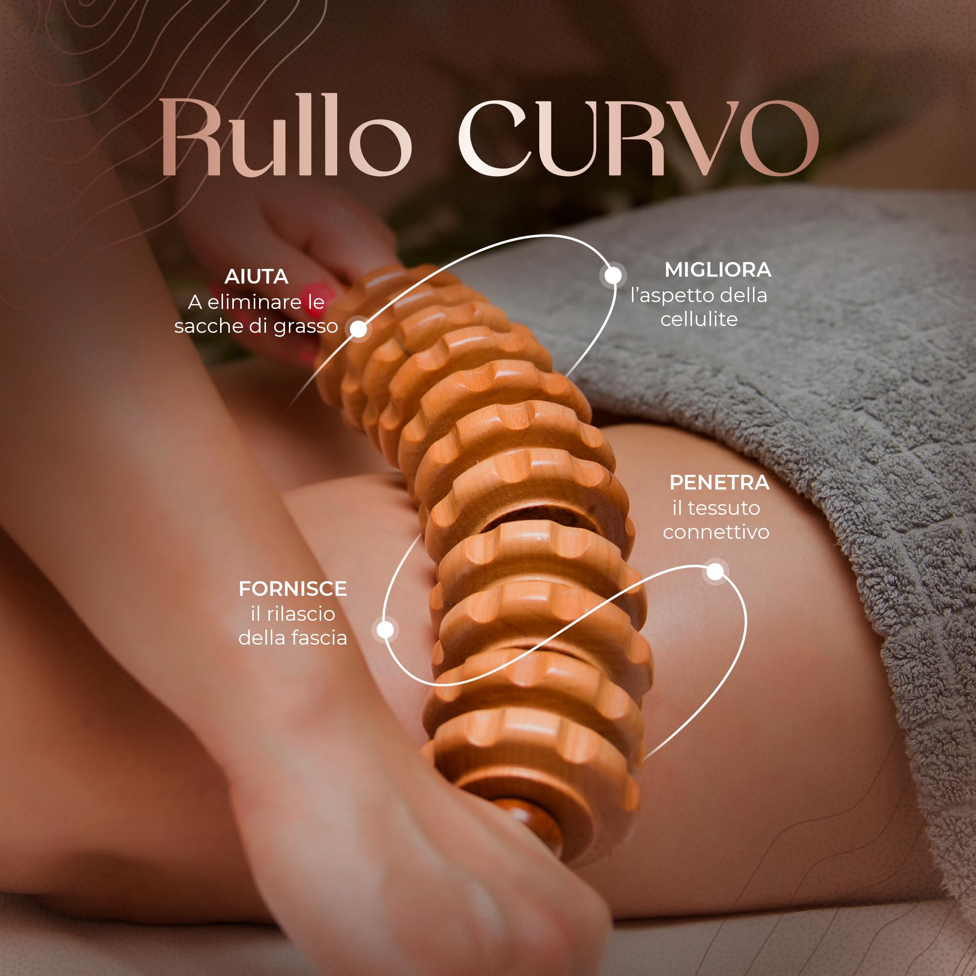 Ezero Rullo Massaggio Cellulite di Legno di Faggio per Corpo e Cosce, Tocco Morbido - Rullo Anticellulite Maderoterapia, Massaggio Anticellulite, Massaggiatore per Cellulite, Bastone Pancia