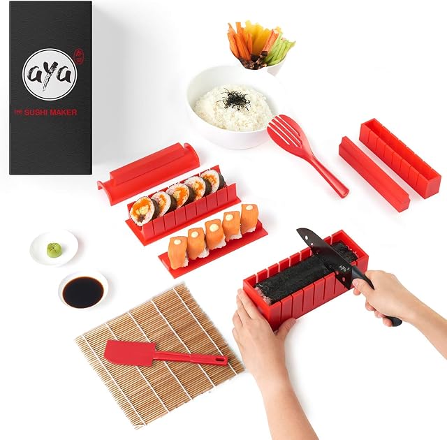 AYA Sushi Making Kit Sushi Maker 2 - Online Video Tutorials Complete with Sushi Knife & Bamboo Mat - 12 Piece Sushi Set - Easy and Fun - Sushi Rolls