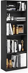 Furinno Jaya 5-Tier Bookshelf, Adjustable Shelves, 71.2 inches, Blackwood